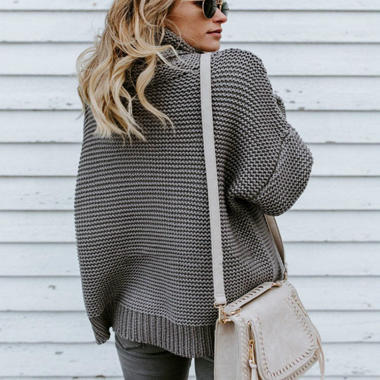 Damen Grobstrickpullover Hochkragen Strukturiert Eveloria