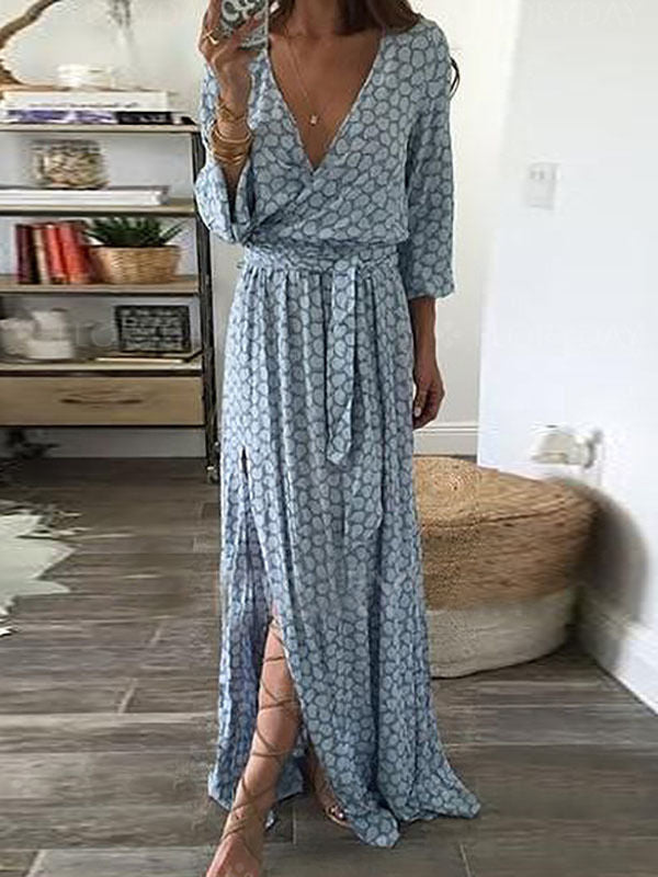 Damen Maxi-Kleid mit V-Ausschnitt und Seitenschlitz Eveloria