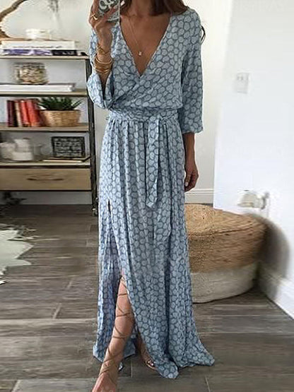 Damen Maxi-Kleid mit V-Ausschnitt und Seitenschlitz Eveloria