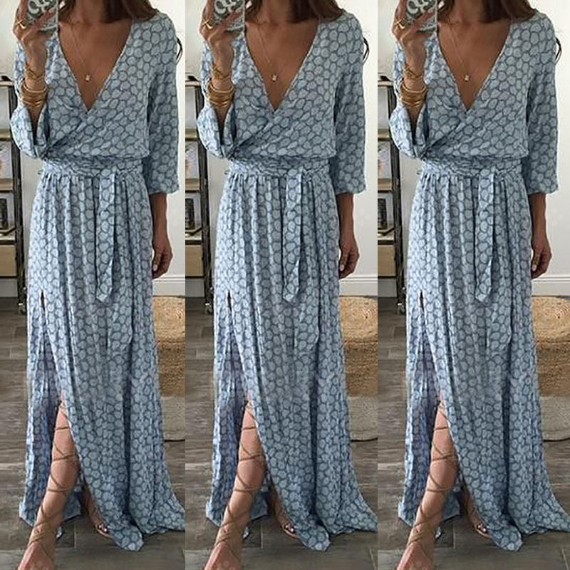 Damen Maxi-Kleid mit V-Ausschnitt und Seitenschlitz Eveloria - Eveloria