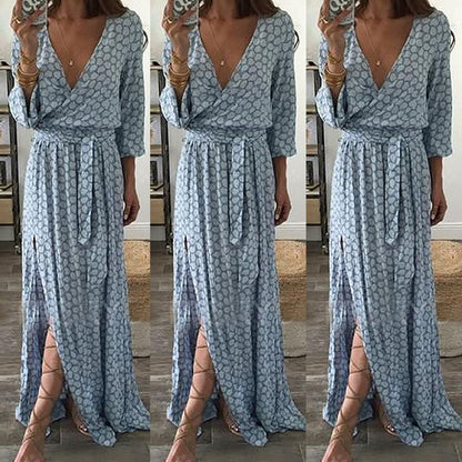 Damen Maxi-Kleid mit V-Ausschnitt und Seitenschlitz Eveloria - Eveloria