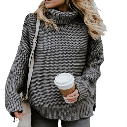 Damen Grobstrickpullover Hochkragen Strukturiert Eveloria