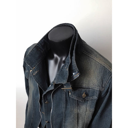 Dunkelblaue Jeansjacke Ausgefranster Saum Unisex