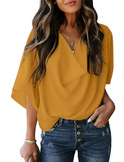 Damen Chiffonhemd V-Ausschnitt