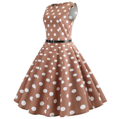 Damen Retro Swingkleid Klassisches Punktenmuster Weiter Rock