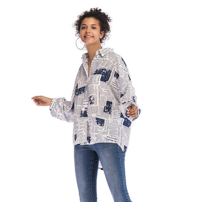 Damen Hemdbluse Zeitungsdruck Oversized Schnitt
