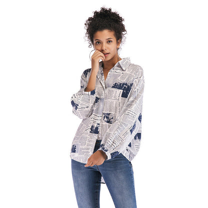 Damen Hemdbluse Zeitungsdruck Oversized Schnitt
