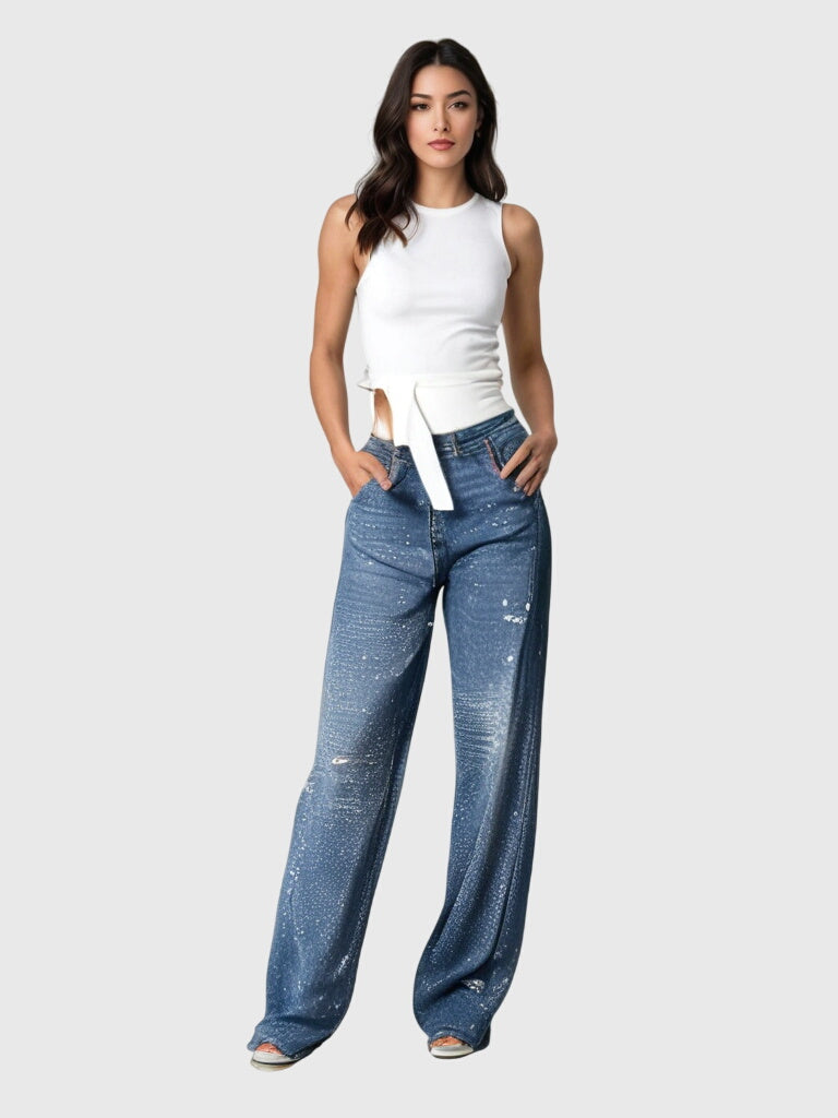 Damen Glänzende Diamant Jeans Hose
