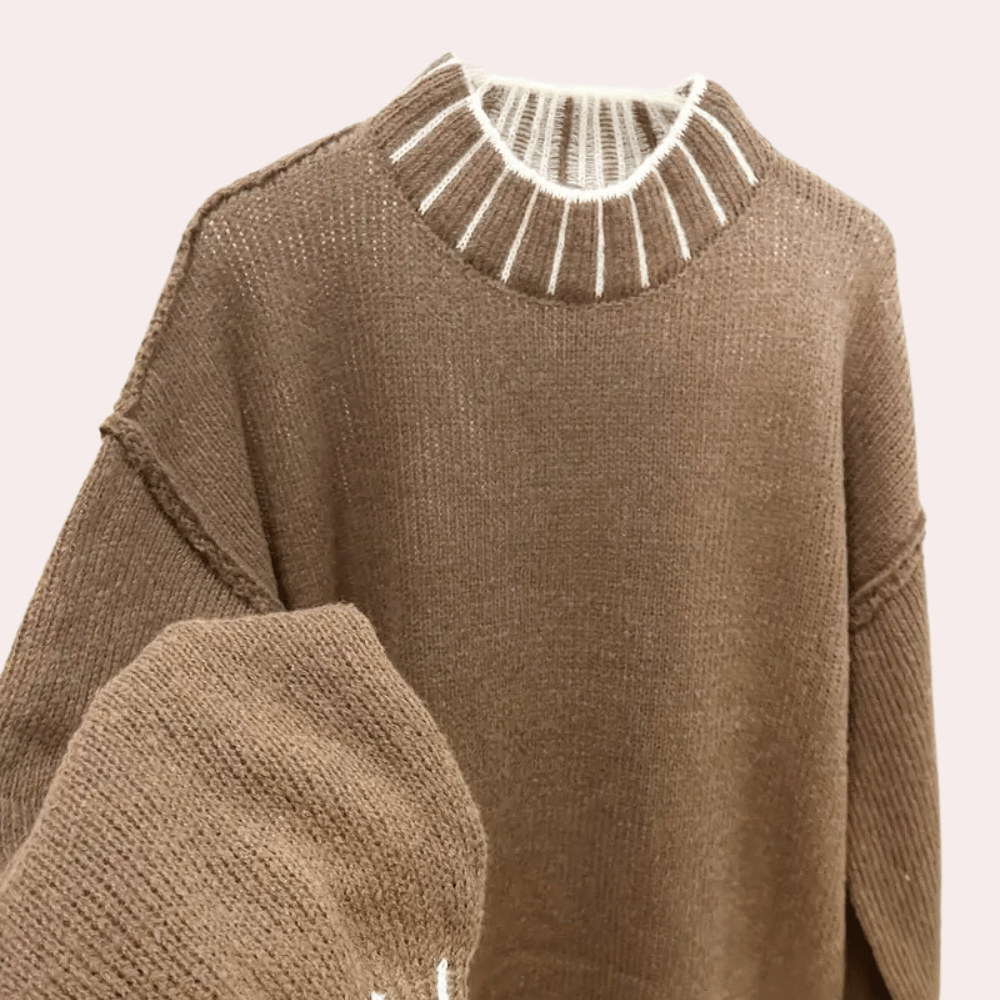 Damen Oversized Rollkragen Strickpullover Braun Weich