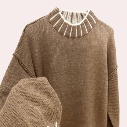 Damen Oversized Rollkragen Strickpullover Braun Weich