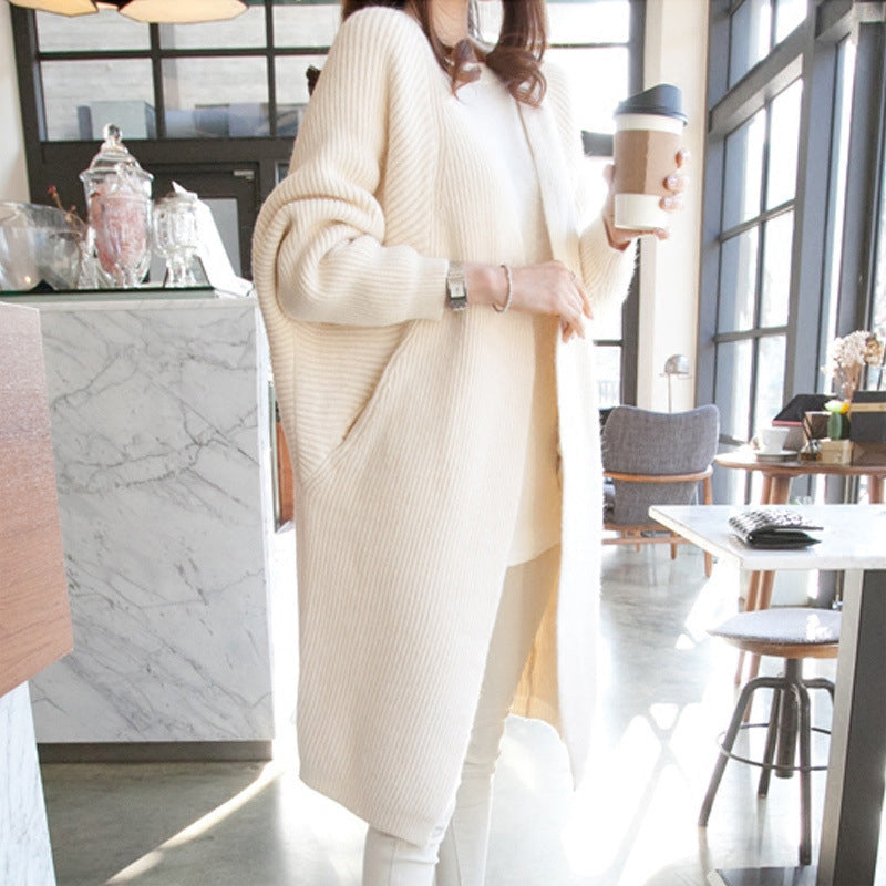Damen Longcardigan Offene Front Feines Strickmuster Beige - Eveloria