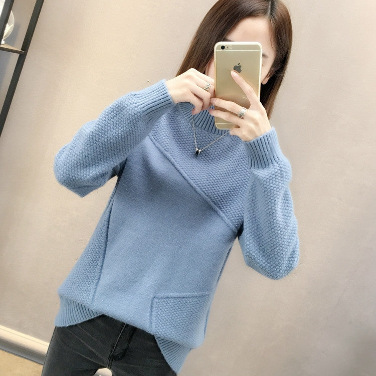 Damen Pullover Strukturiert Hochkragen Weich Grau Eveloria - Eveloria