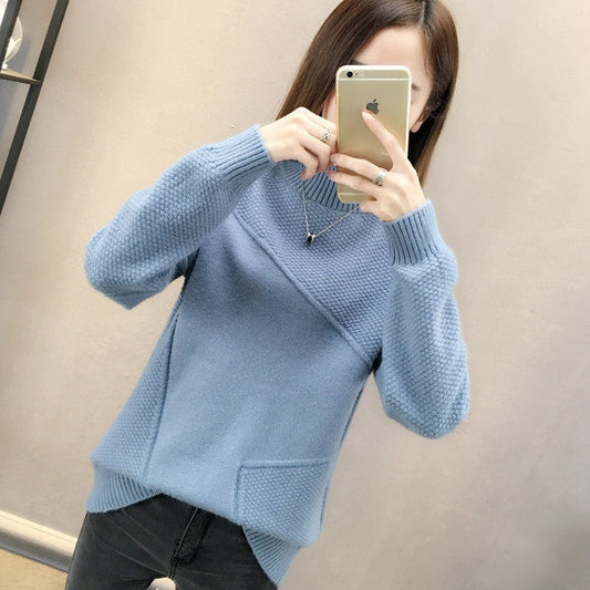 Damen Pullover Strukturiert Hochkragen Weich Grau Eveloria - Eveloria