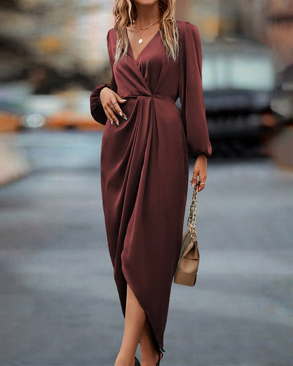 Damen Wickelkleid V-Ausschnitt Fließend Eleganz
