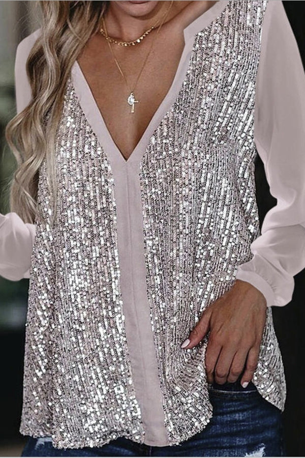Damen Glitter Bluse Langärmlig - Eveloria