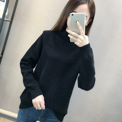 Damen Pullover Strukturiert Hochkragen Weich Grau Eveloria