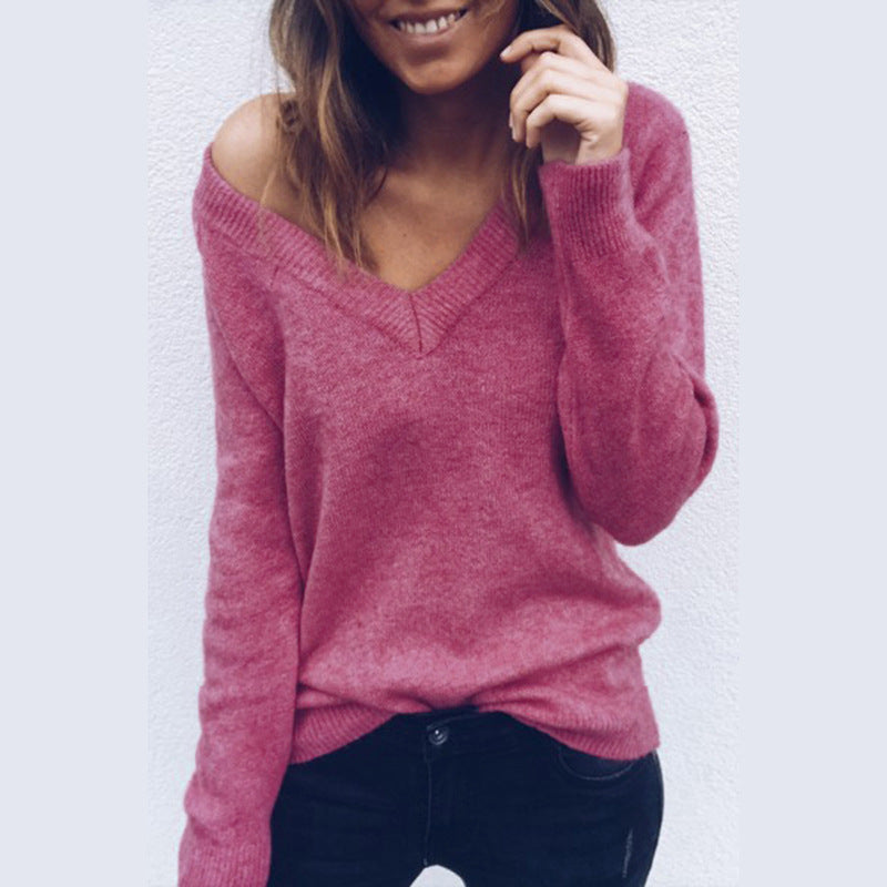 Damen Pullover V-Ausschnitt Lässiger Schnitt Eveloria