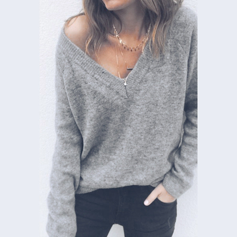 Damen Pullover V-Ausschnitt Lässiger Schnitt Eveloria