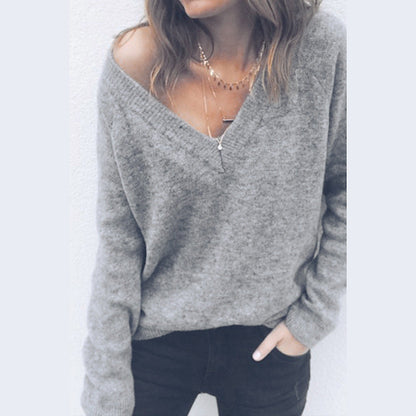 Damen Pullover V-Ausschnitt Lässiger Schnitt Eveloria