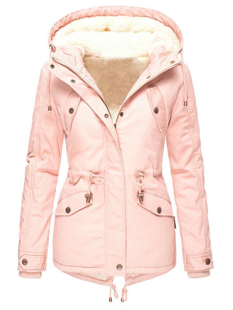 Damen Winterjacke Fleecefüllung Verstellbare Kapuze Schwarz - Eveloria