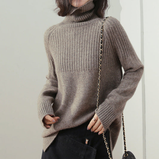 Damen Strickpullover Hochgeschlossener Kragen Rippstruktur Eveloria - Eveloria