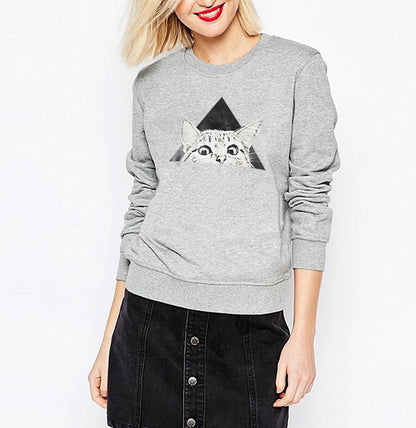 Damen Sweatshirt Katzenmotiv Geometrisches Design Eveloria