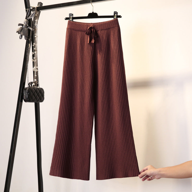 Damen Rippstrickhose Bequem Taillenzug Eveloria