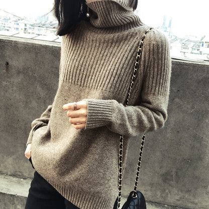 Damen Strickpullover Rippstruktur Hochkragen Eveloria