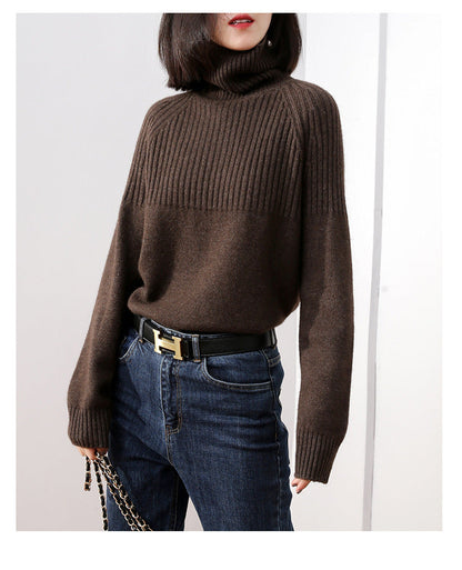 Damen Strickpullover Rippstruktur Hochkragen Eveloria