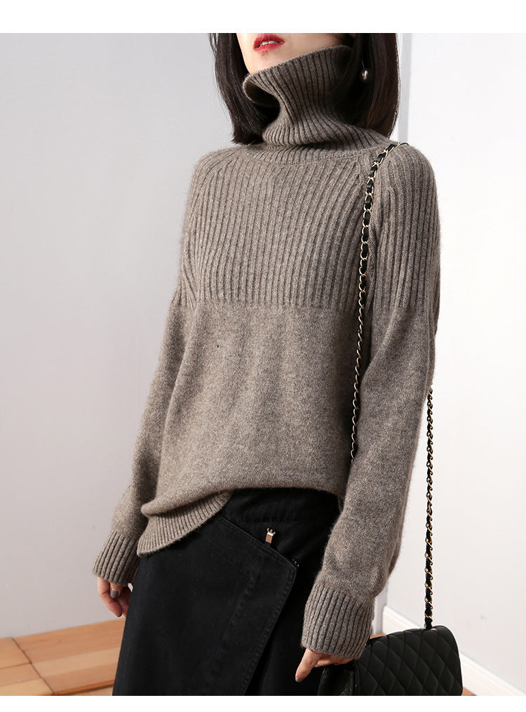 Damen Strickpullover Hochgeschlossener Kragen Rippstruktur Eveloria