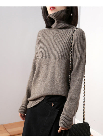 Damen Strickpullover Rippstruktur Hochkragen Eveloria