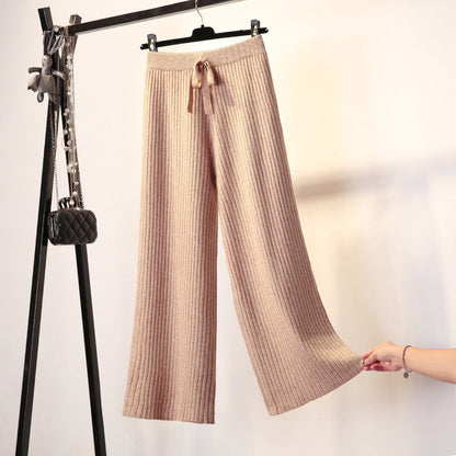Damen Rippstrickhose Bequem Taillenzug Eveloria