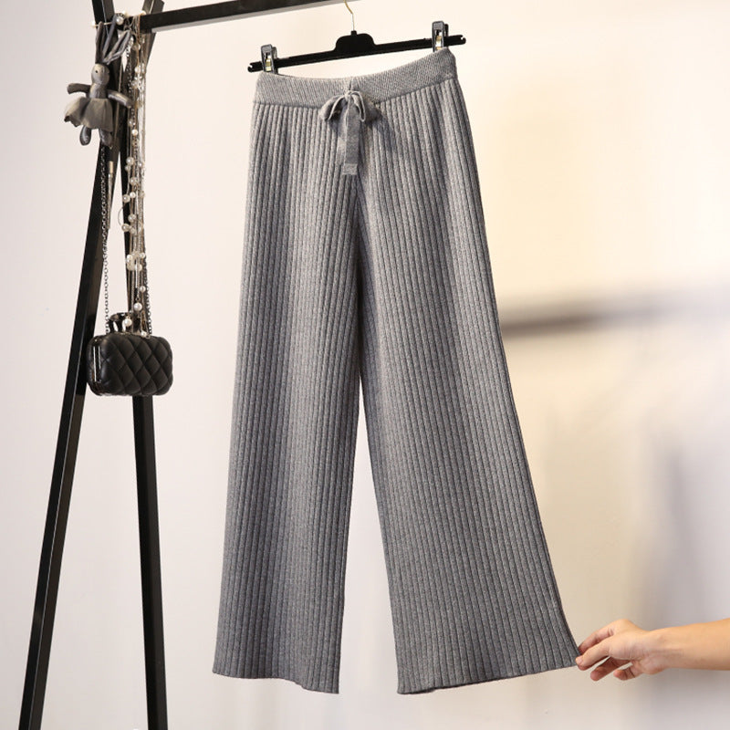 Damen Rippstrickhose Bequem Taillenzug Eveloria