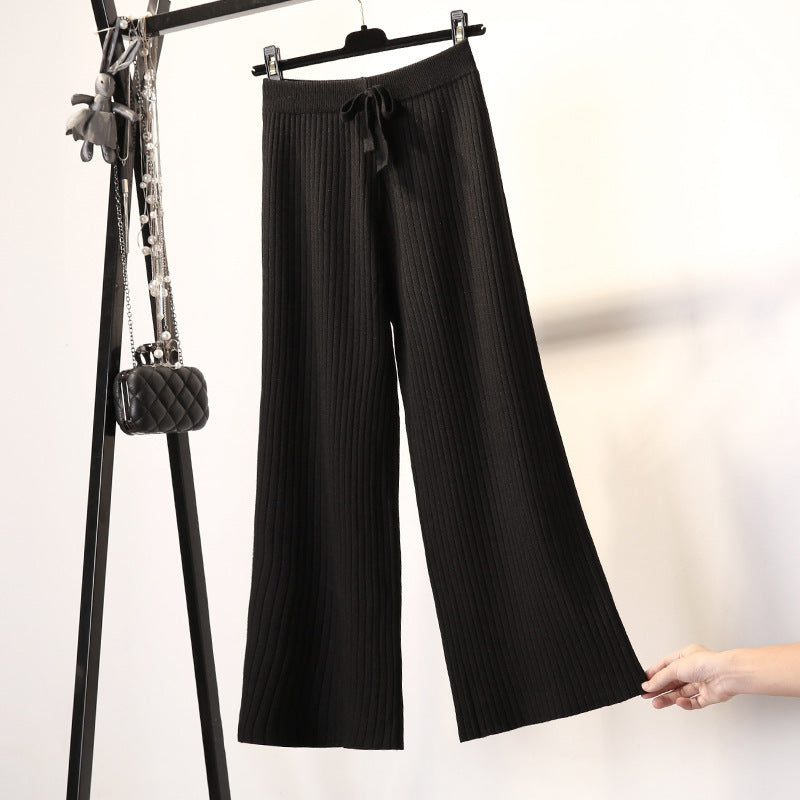 Damen Rippstrickhose Bequem Taillenzug Eveloria