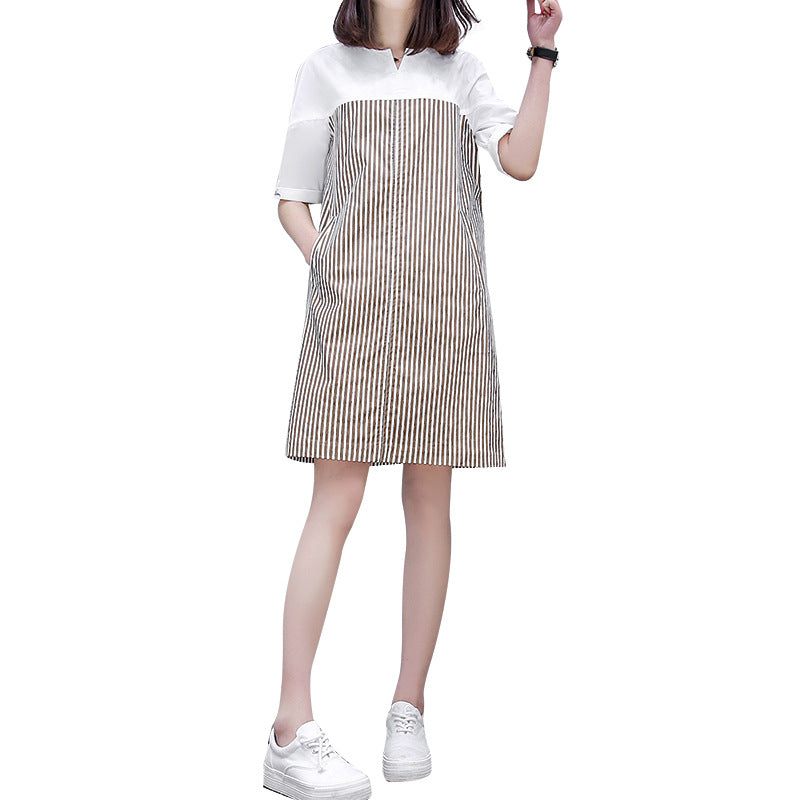 Damen Hemdkleid Gestreift Kurzärmelig