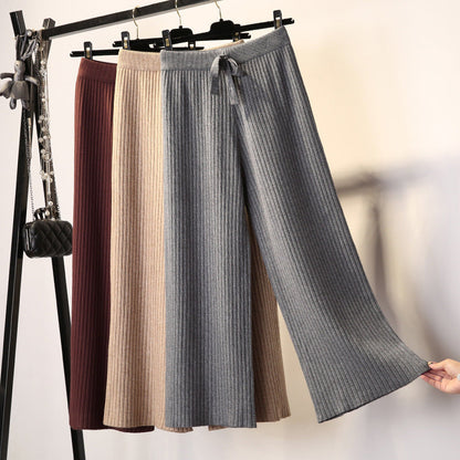 Damen Rippstrickhose Bequem Taillenzug Schwarz Eveloria - Eveloria