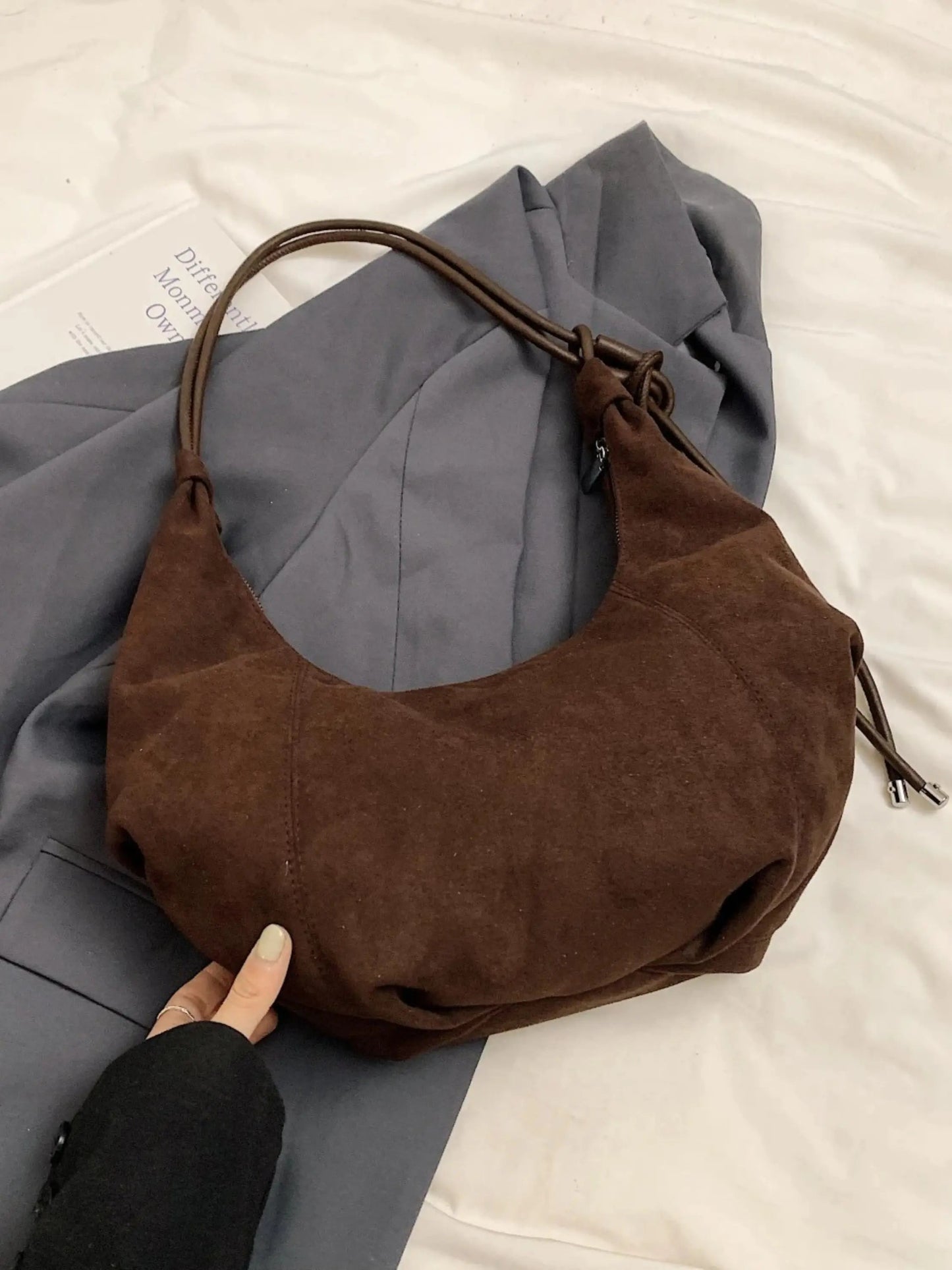 Amalia Damen Wildleder Hobo Tasche Boho Chic Braun