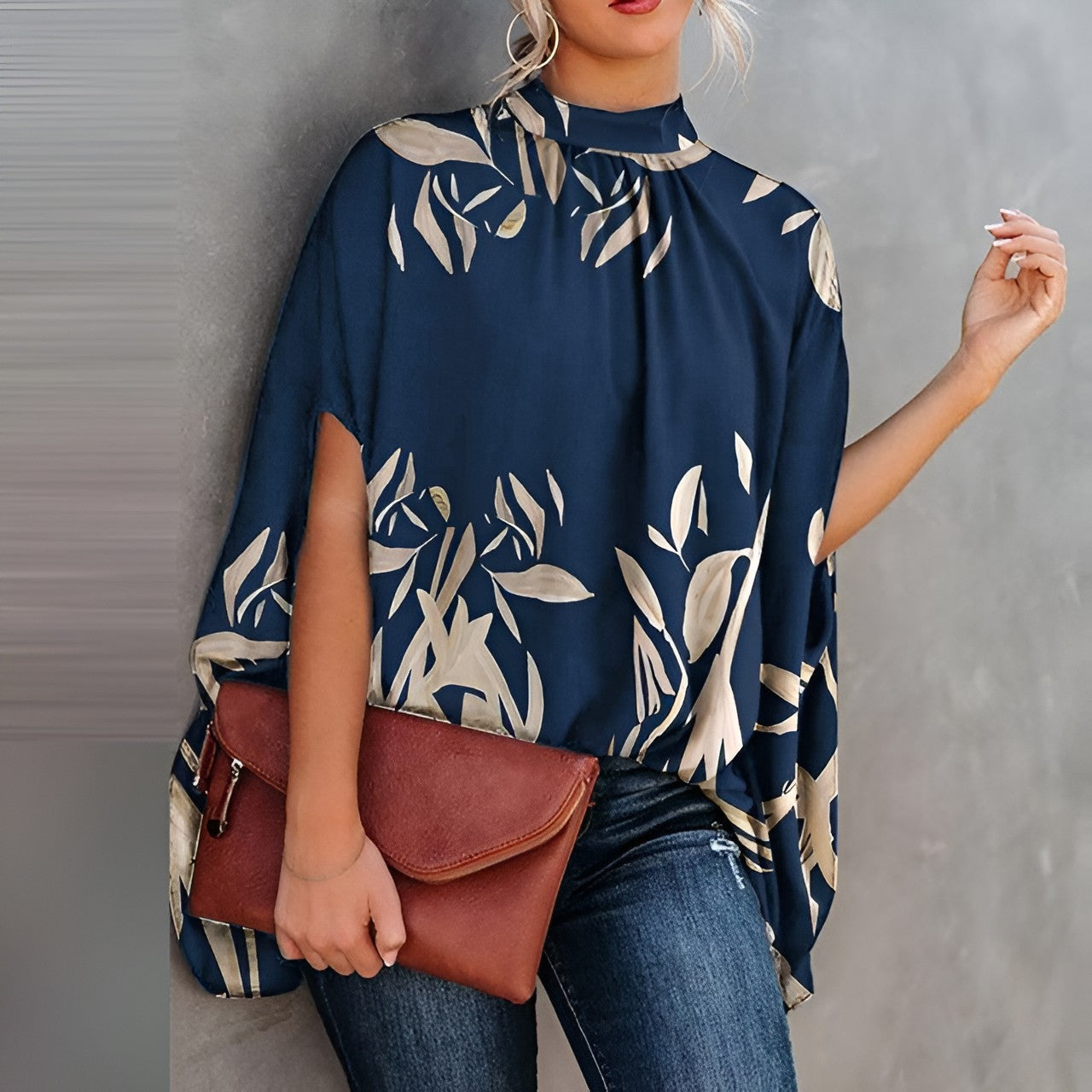 Damen Bluse Elegante Seide Blume Muster
