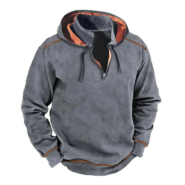 Herren Hoodie Reißverschluss Kragen Kontrast Details Grau