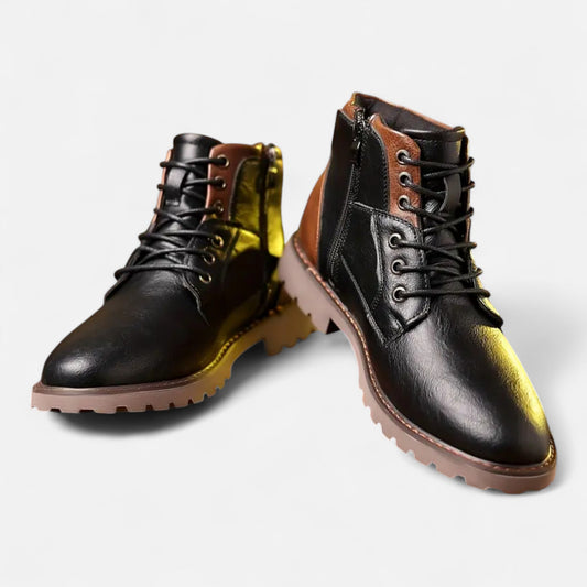 Herren Leder Stiefeletten Vintage Schnürboots Braun - Eveloria