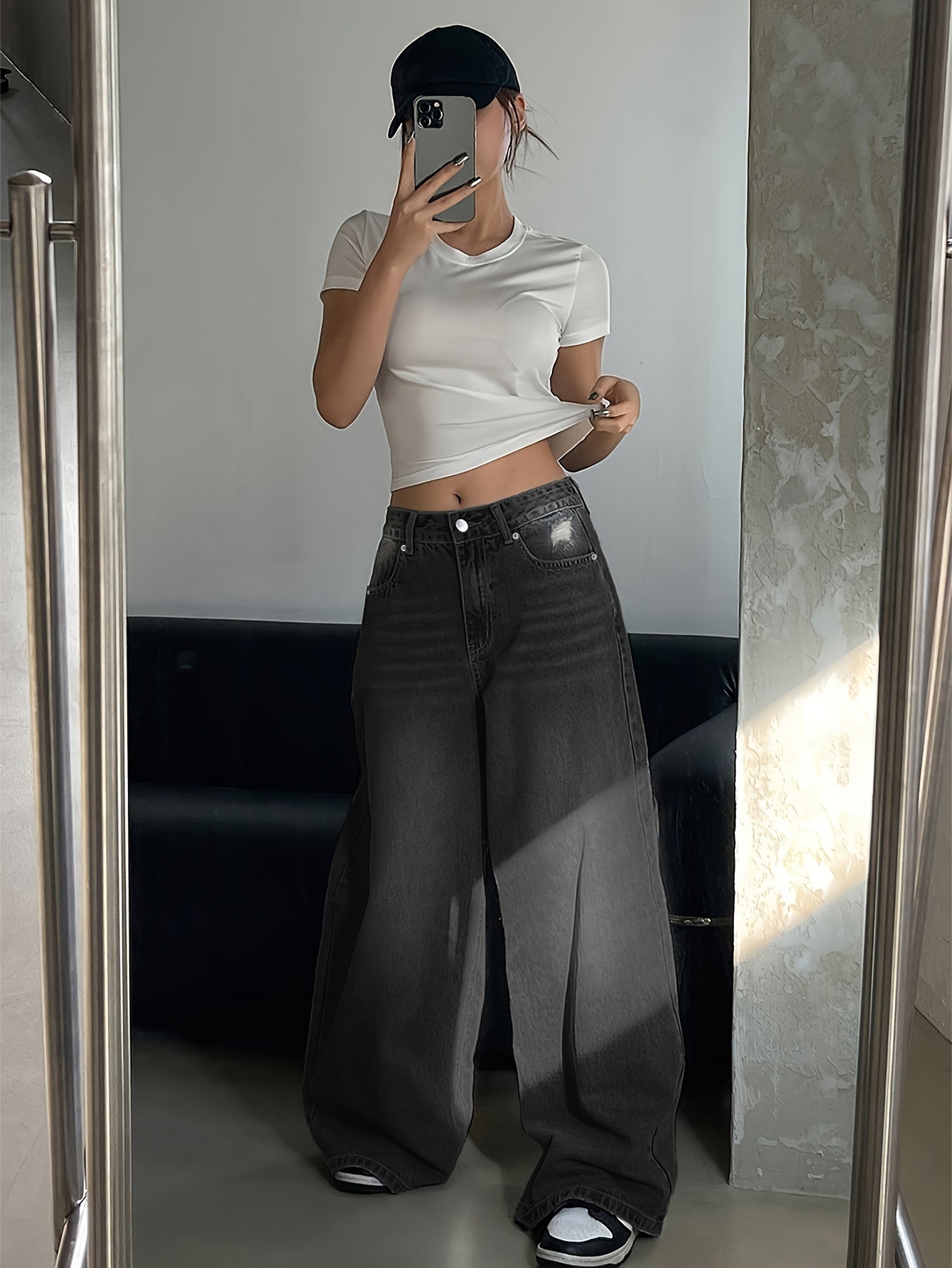 Damen Baggy Jeans High Waist Weit Bein