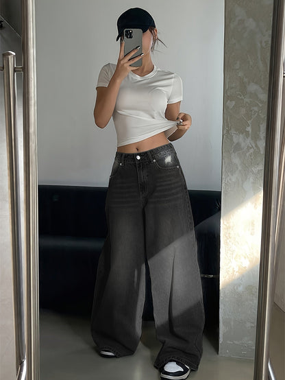 Damen Baggy Jeans High Waist Weit Bein
