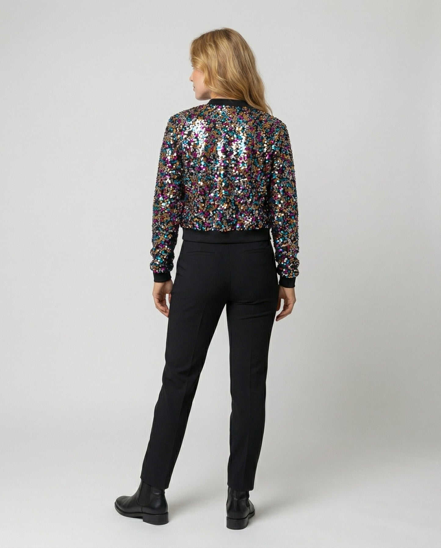 Damen Pailletten Bomberjacke Glitzer