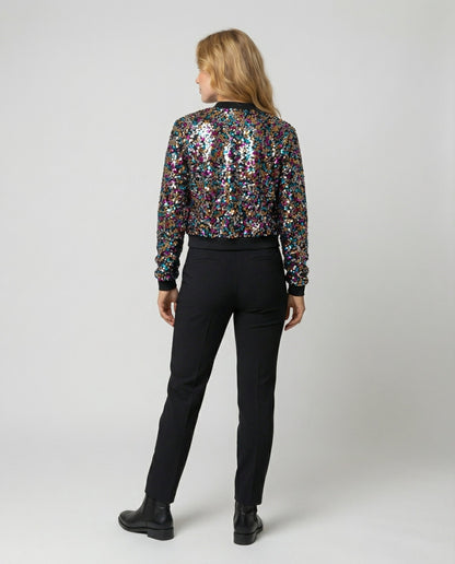 Damen Pailletten Bomberjacke Glitzer
