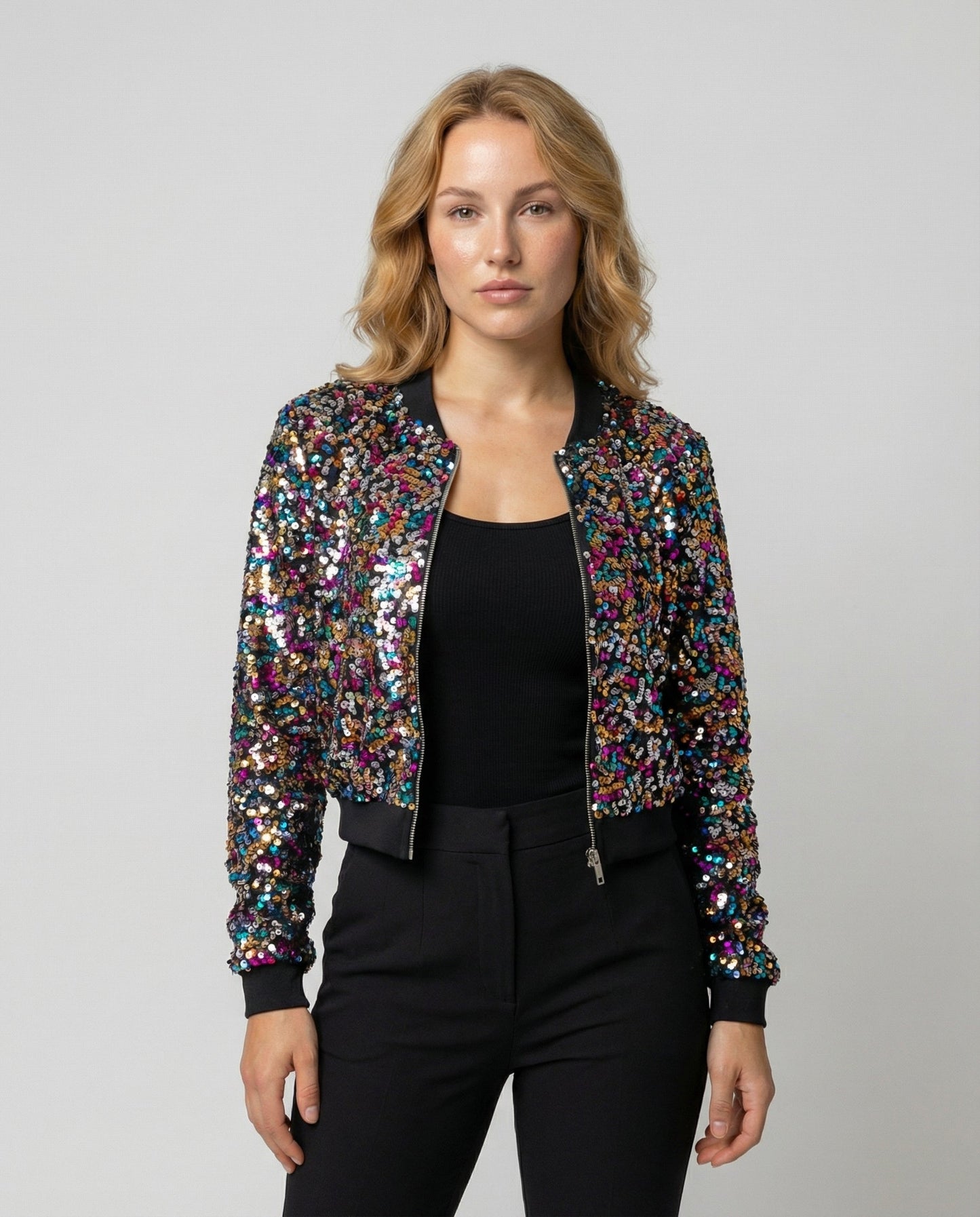 Damen Pailletten Bomberjacke Glitzer - Eveloria