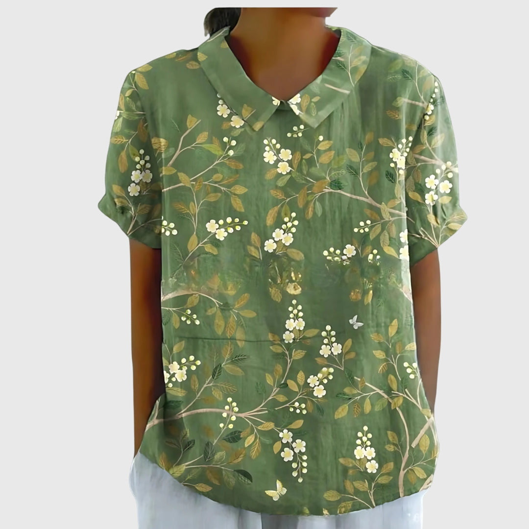 Damen Bluse Kurzarm Blumenmuster