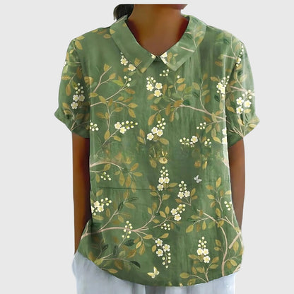 Damen Bluse Kurzarm Blumenmuster