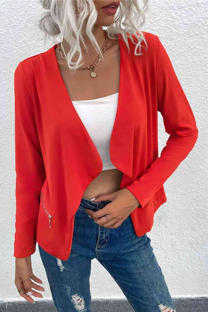 Damen Cardigan Offener Reißverschluss Taschen Kaschmir Beige