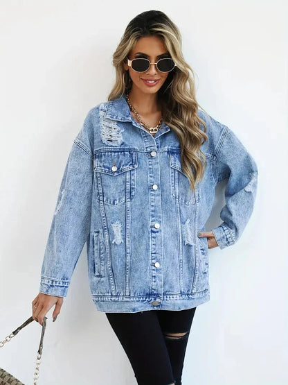 Damen Übergröße Jeansjacke