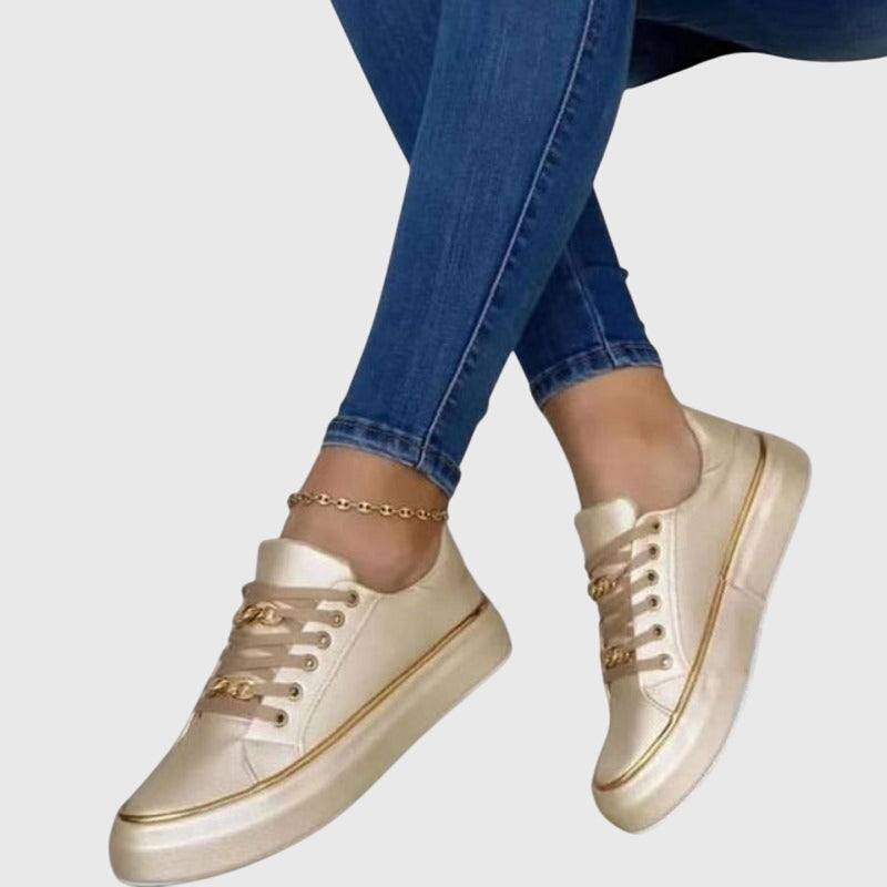 Damen Samt Schnürsneaker Lässig Beige